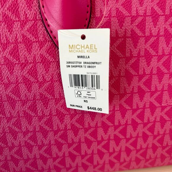 Michael Kors Purse Mirella Small Shopper Crossbody Bag Dragon Fruit - Picture 7 of 12